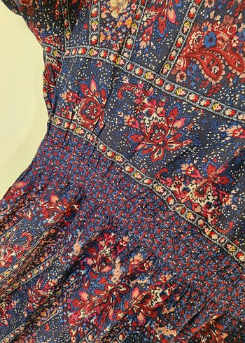 Bohem Uzun V Yaka Çiçek Desenli Elbise - Görsel 7