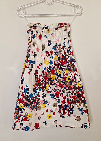 Çiçek Desenli Straplez Midi Elbise - Görsel 2