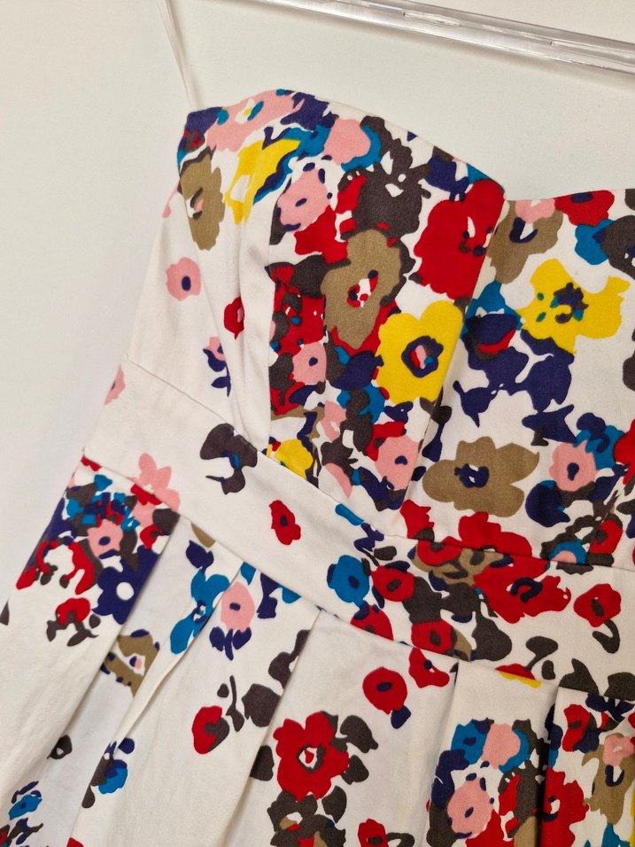 Çiçek Desenli Straplez Midi Elbise - Görsel 3