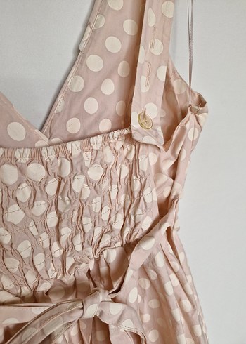 Bej Puantiyeli Vintage Midi Elbise - Görsel 6