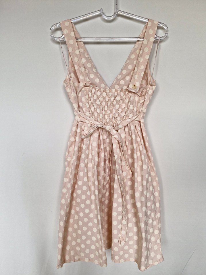 Bej Puantiyeli Vintage Midi Elbise - Görsel 2