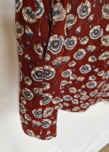 Bordo Bohem V Yaka Düğmeli Kadın - Görsel 5