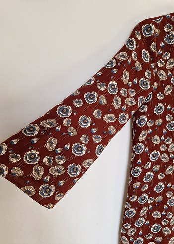 Bordo Bohem V Yaka Düğmeli Kadın - Görsel 4