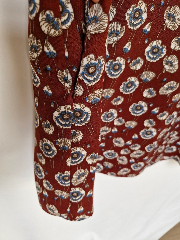 Bordo Bohem V Yaka Düğmeli Kadın - Görsel 5