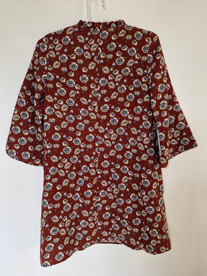 Bordo Bohem V Yaka Düğmeli Kadın - Görsel 3