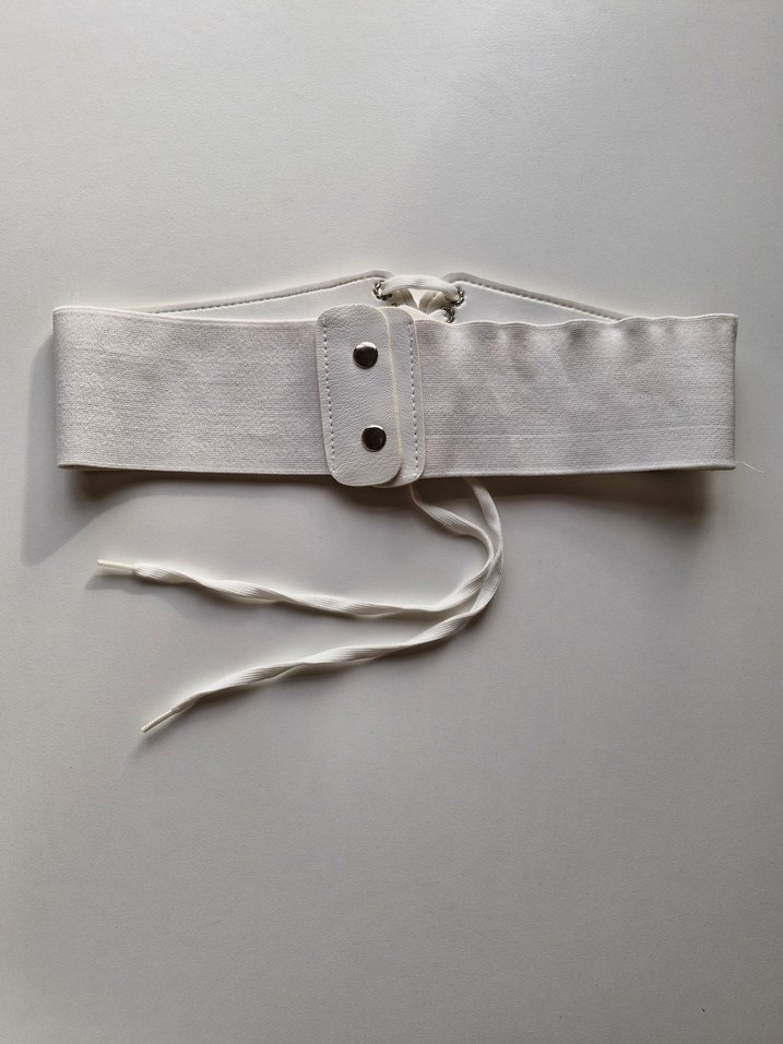 Beyaz Deri Kuşak Bağcıklı Kemer - Görsel 2