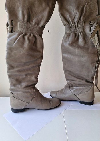 Gri Gerçek Deri Dizüstü Kadın Çizme - Görsel 2