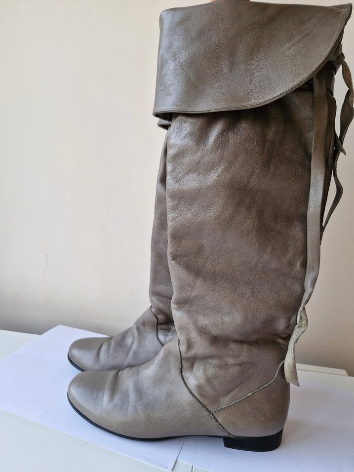 Gri Gerçek Deri Dizüstü Kadın Çizme - Görsel 4