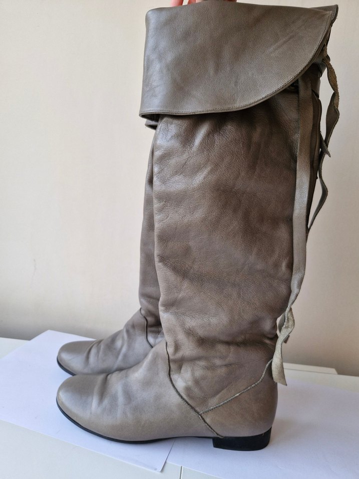 Gri Gerçek Deri Dizüstü Kadın Çizme - Görsel 3