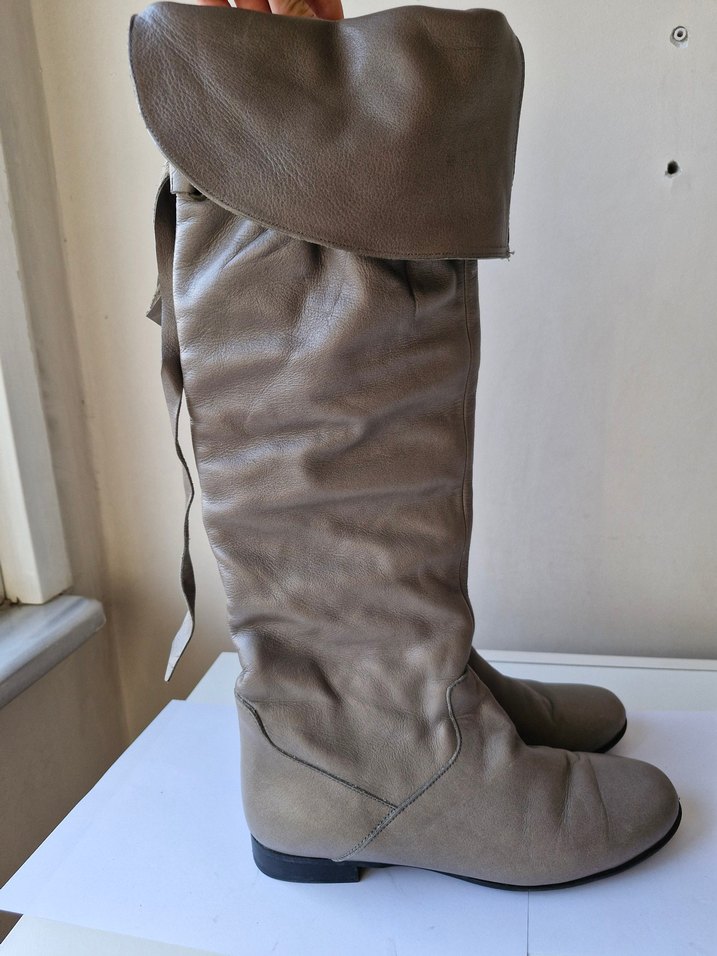 Gri Gerçek Deri Dizüstü Kadın Çizme - Görsel 5