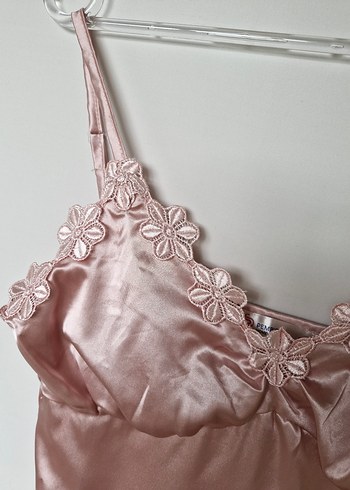 Pembe 4 Parça Saten Gecelik ve Sabahlık Takım - Görsel 7