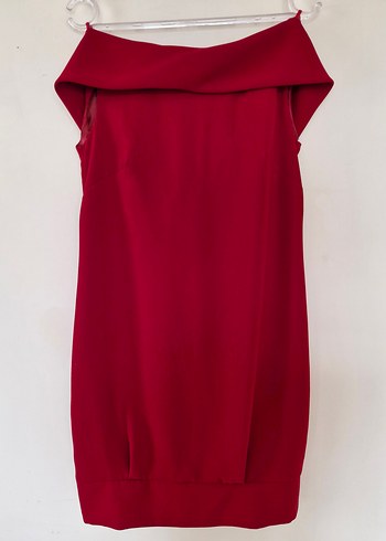 Fiyonklu Sırt Dekolteli Bordo Midi Abiye Elbise - Görsel 2