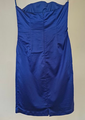 Drapeli Lacivert Straplez Midi Abiye Elbise - Görsel 2