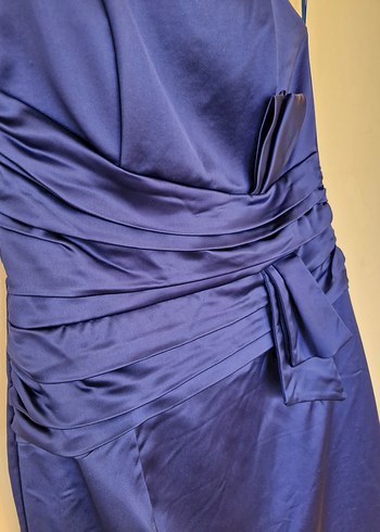 Drapeli Lacivert Straplez Midi Abiye Elbise - Görsel 4