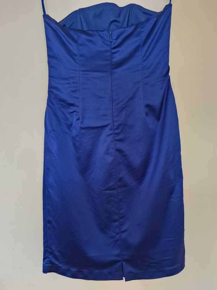 Drapeli Lacivert Straplez Midi Abiye Elbise - Görsel 2