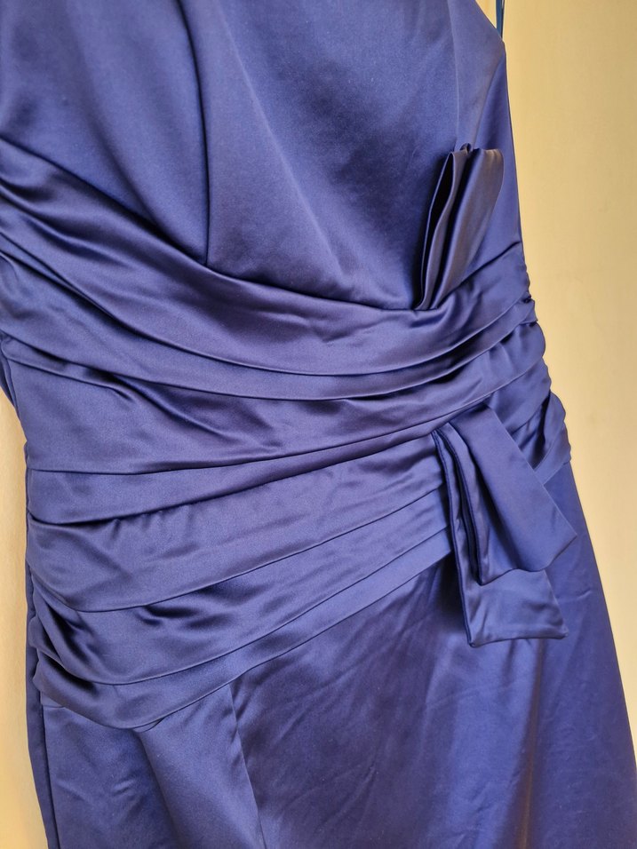 Drapeli Lacivert Straplez Midi Abiye Elbise - Görsel 4