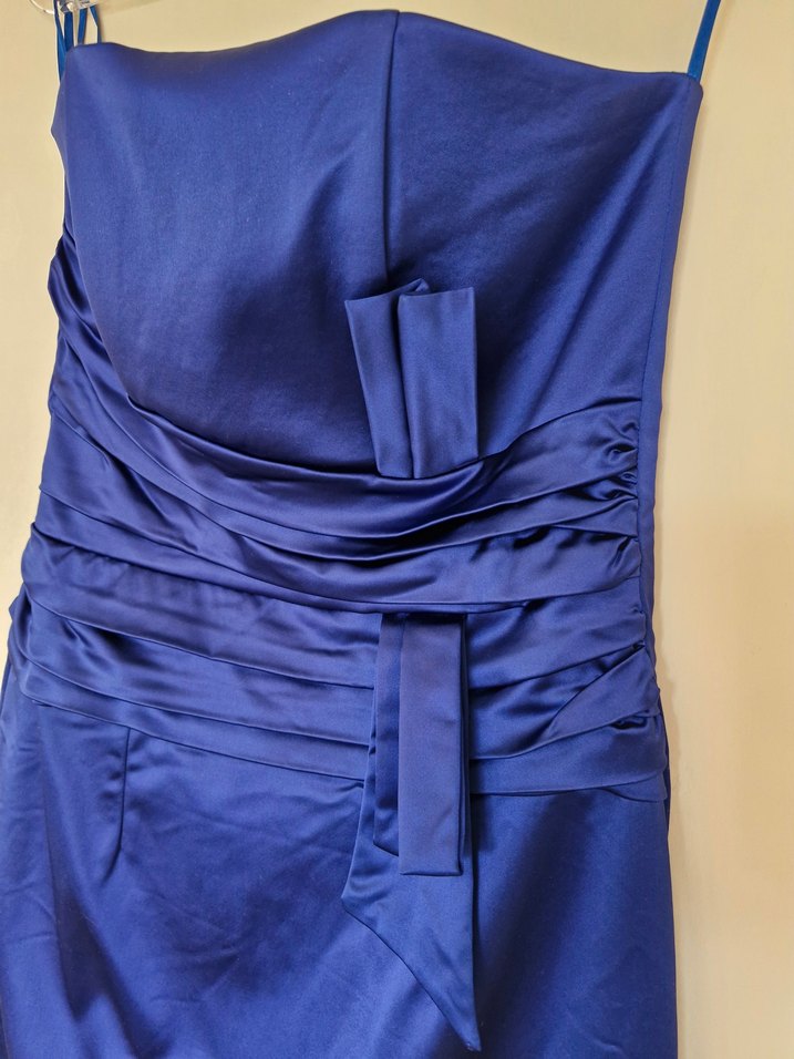 Drapeli Lacivert Straplez Midi Abiye Elbise - Görsel 3