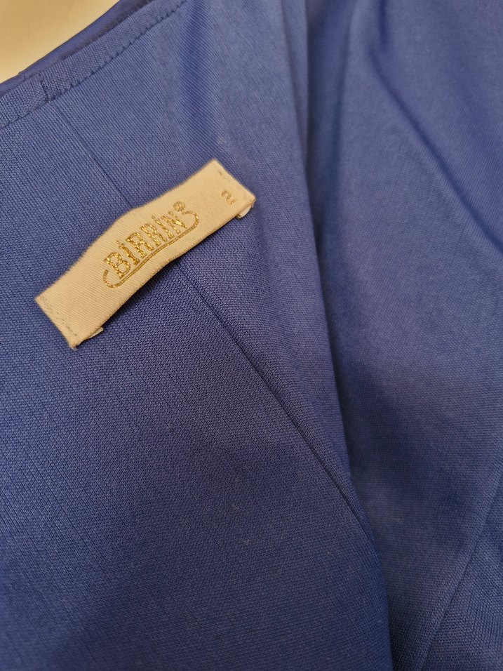 Drapeli Lacivert Straplez Midi Abiye Elbise - Görsel 5