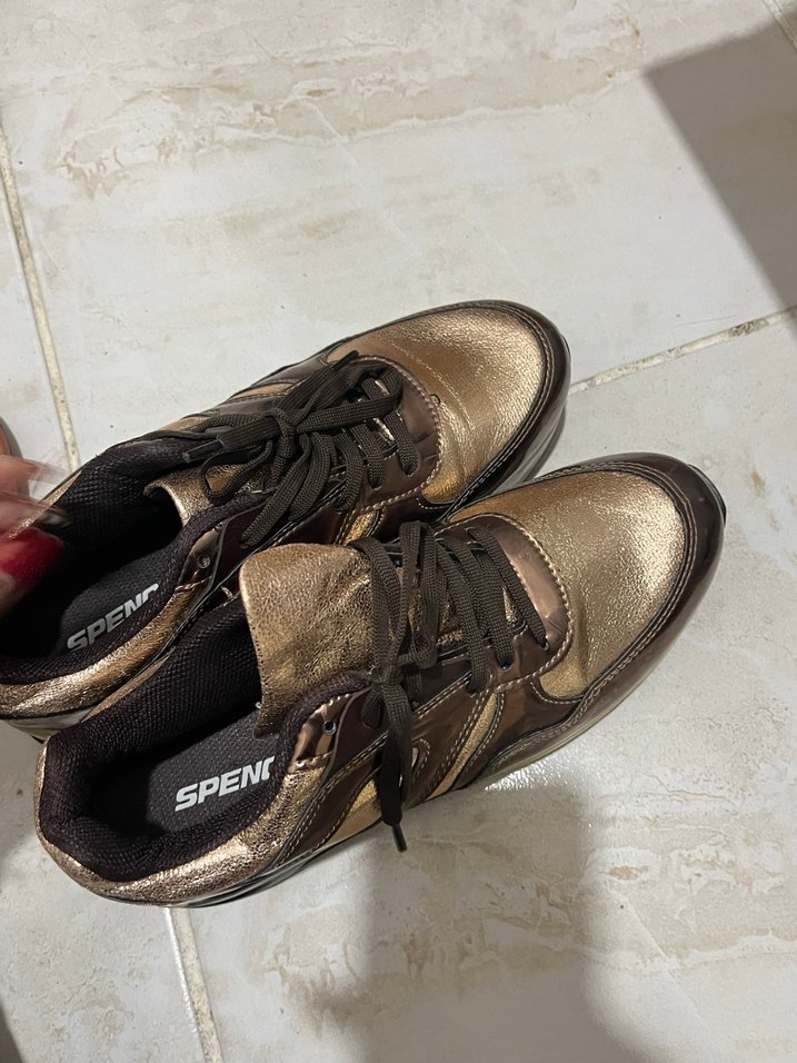 Kahverengi Parlak Yılan Desenli Bağcıklı Spor Ayakkabı - Görsel 4