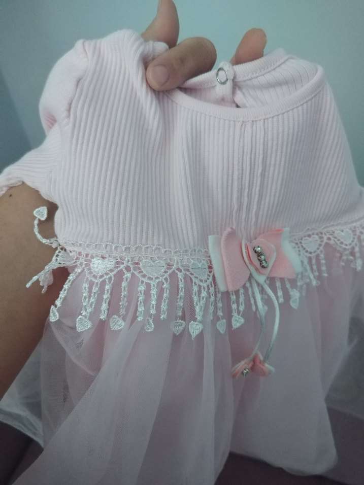 Pembe Nakışlı Kız Çocuk Elbise - Görsel 3