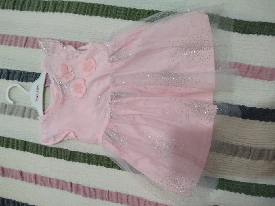 Pembe Kolsuz Nakışlı Kız Çocuk Elbisesi - Görsel 2