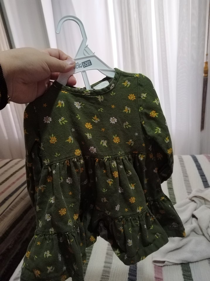 Kız Çocuk Haki Renk Uzun Kollu Elbise - Görsel 3