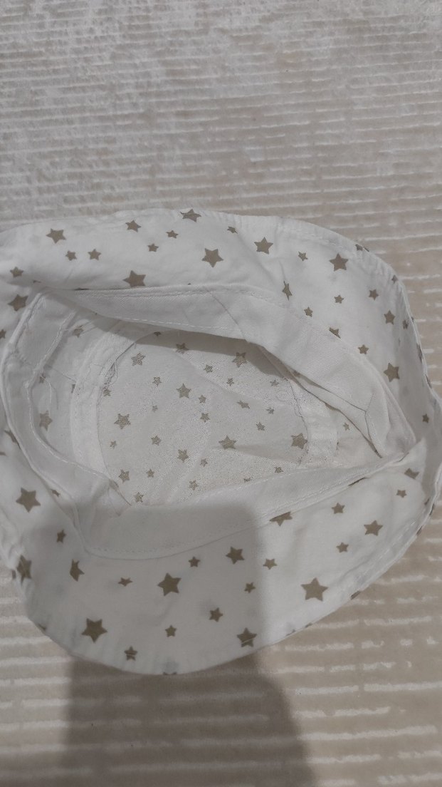 Gri Yıldız Desenli Beyaz Çocuk Bucket Şapka - Görsel 3