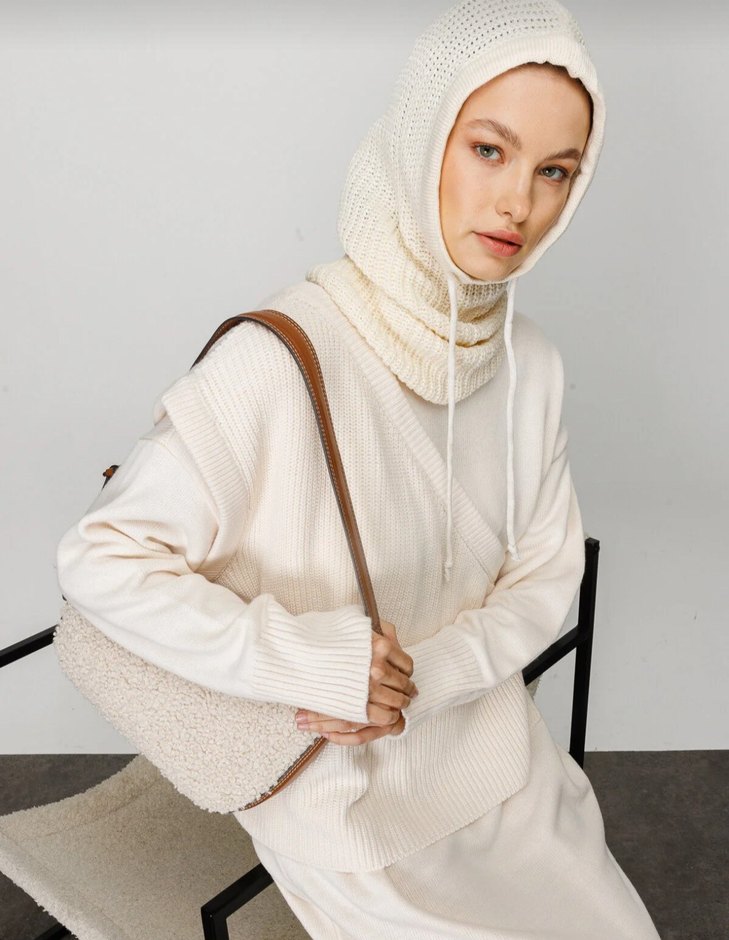 krem balaclava başlık - Görsel 2