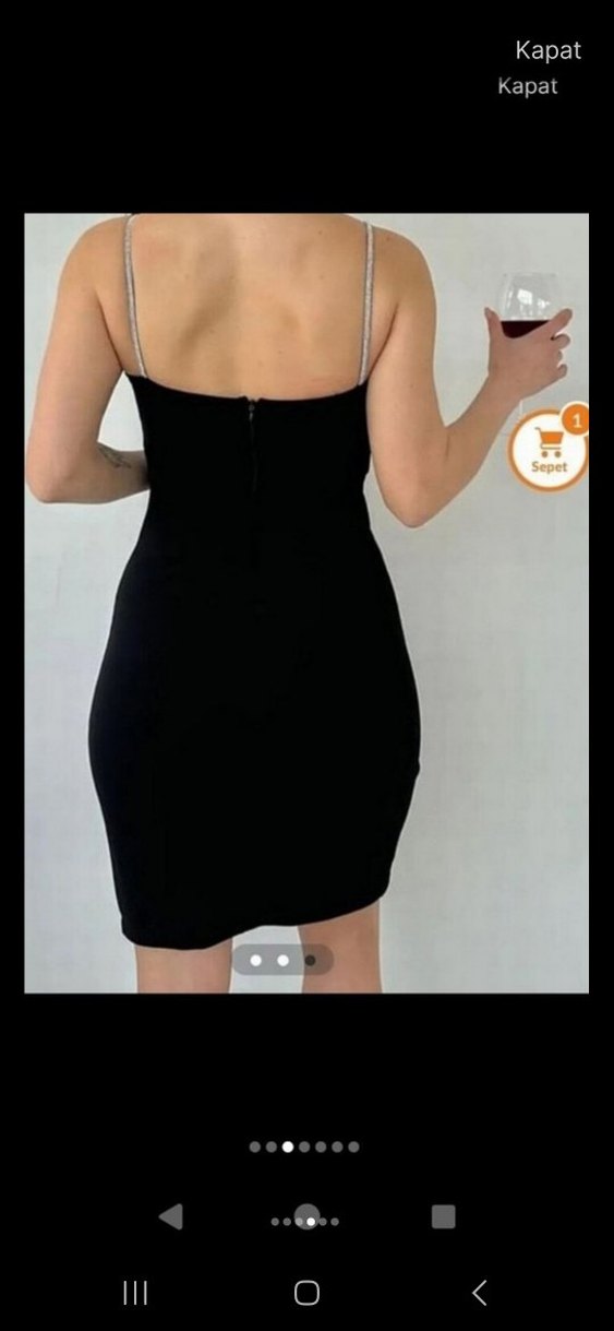 Siyah Mini  Askılı Gece Elbisesi - Görsel 3