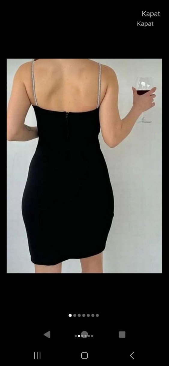 Siyah Mini  Askılı Gece Elbisesi - Görsel 5