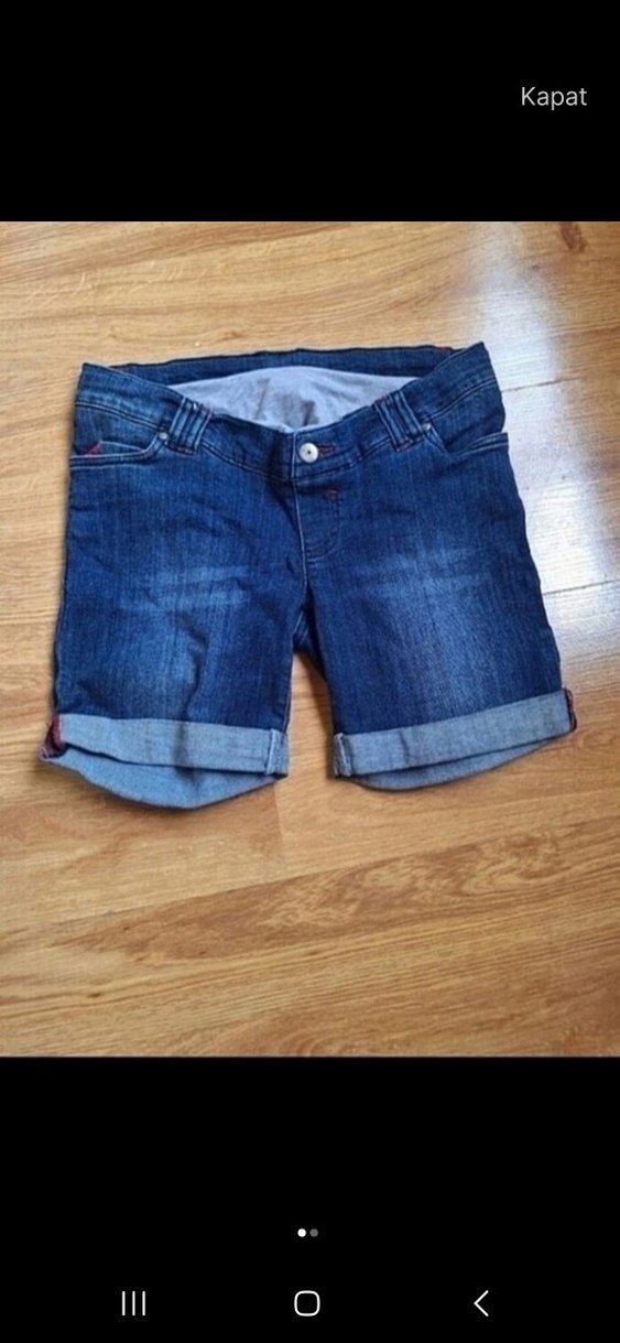 Düğmeli Koyu Mavi Hamile Kot Şort - Görsel 2