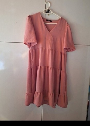 Pudra Pembe Mini Keten Elbise