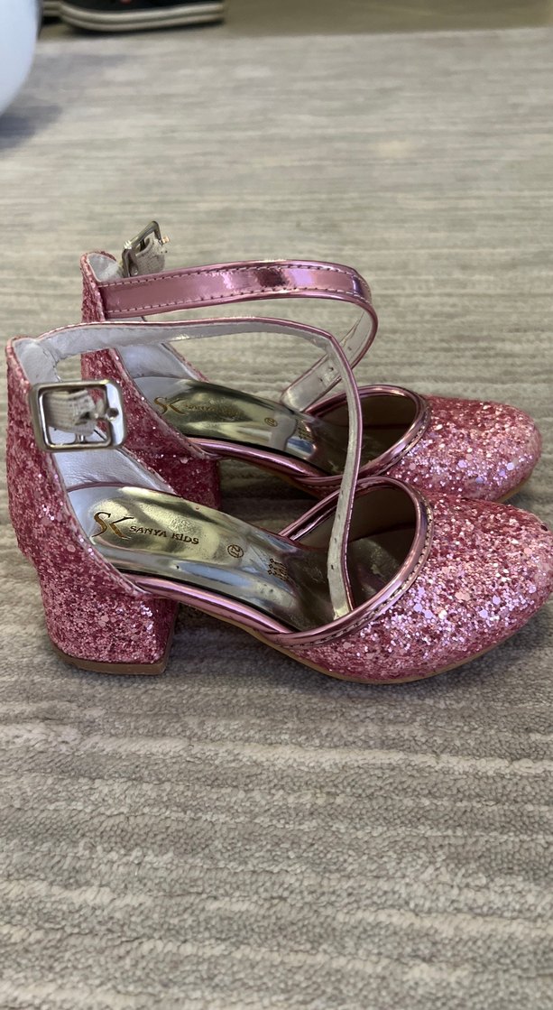 Kız Çocuk Pembe Parlak Simli Topuklu Ayakkabı - Görsel 2