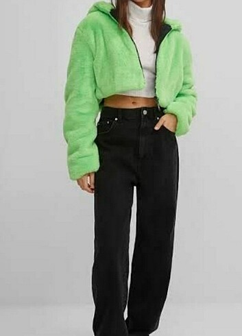 Bershka neon fıstık yesili peluş bedeni XS ama genis kalıp,38 be - Görsel 7