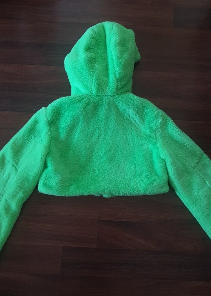 Bershka neon fıstık yesili peluş bedeni XS ama genis kalıp,38 be - Görsel 3