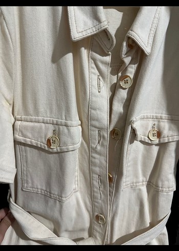 Kadın Kısa Kollu Beyaz kot elbise - Görsel 2