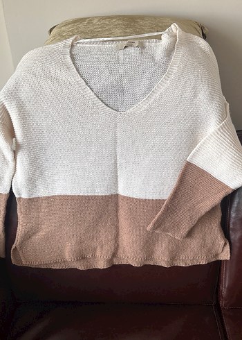 PULL&BEAR Bej V Yakalı Örgü Kadın Kazak