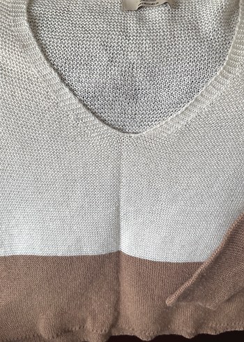 Pull and Bear PULL&BEAR Bej V Yakalı Örgü Kadın Kazak