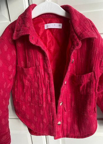 Kız Çocuk Kırmızı Keten Düğmeli Ceket - Görsel 3