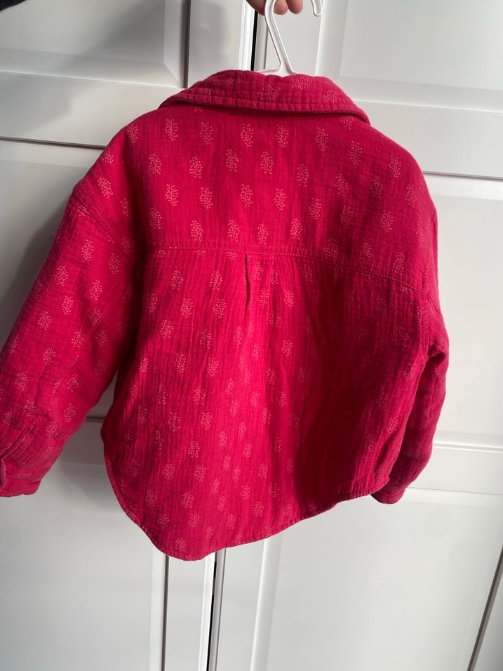 Kız Çocuk Kırmızı Keten Düğmeli Ceket - Görsel 2