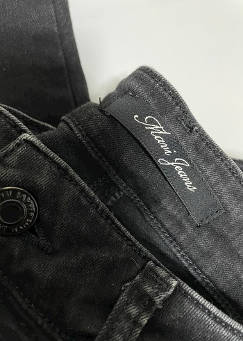 Siyah Kadın Kot Pantolon Siyah Fitilli - Görsel 2