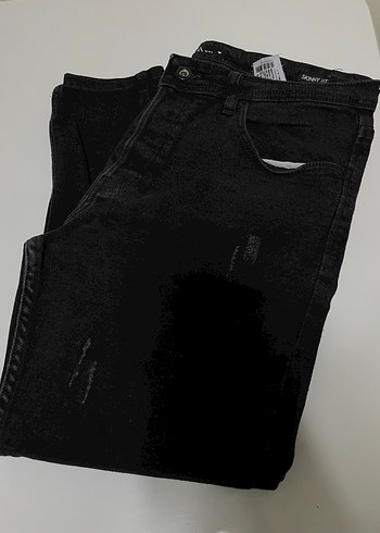 Siyah Kadın Kot Pantolon Kemerli Regular Fit - Görsel 5