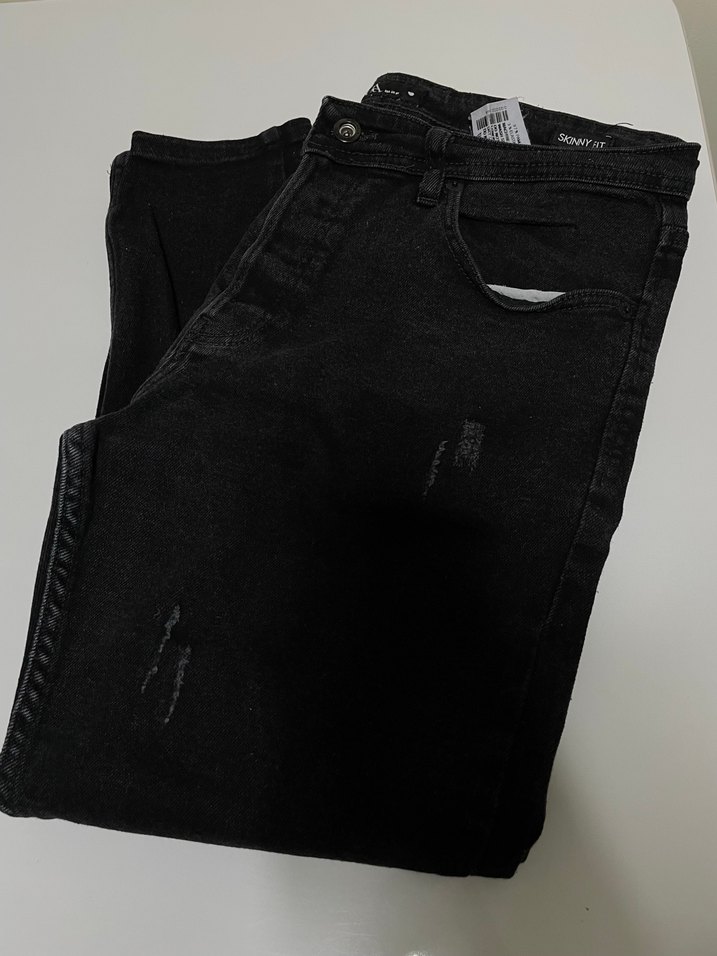 Siyah Kadın Kot Pantolon Kemerli Regular Fit - Görsel 5