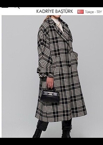 Kadriye Baştürk Düğmeli Uzun Ekose Kadın Kaban - Görsel 2
