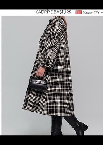 Kadriye Baştürk Düğmeli Uzun Ekose Kadın Kaban - Görsel 3