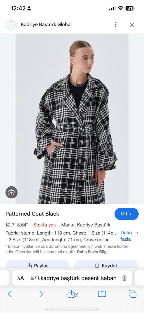 Kadriye Baştürk Düğmeli Uzun Ekose Kadın Kaban - Görsel 4