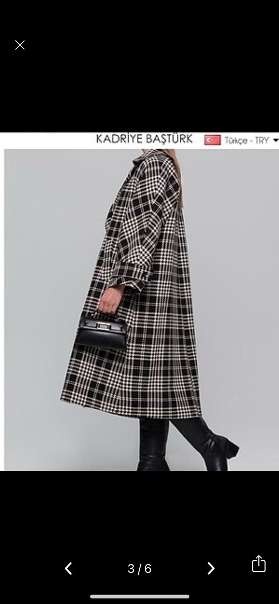 Kadriye Baştürk Düğmeli Uzun Ekose Kadın Kaban - Görsel 3