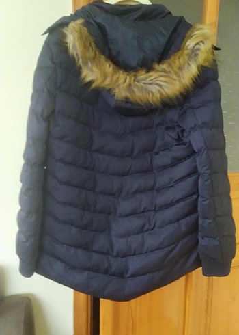 Koyu Mavi Kadın Kışlık Kürklü Mont - Görsel 5