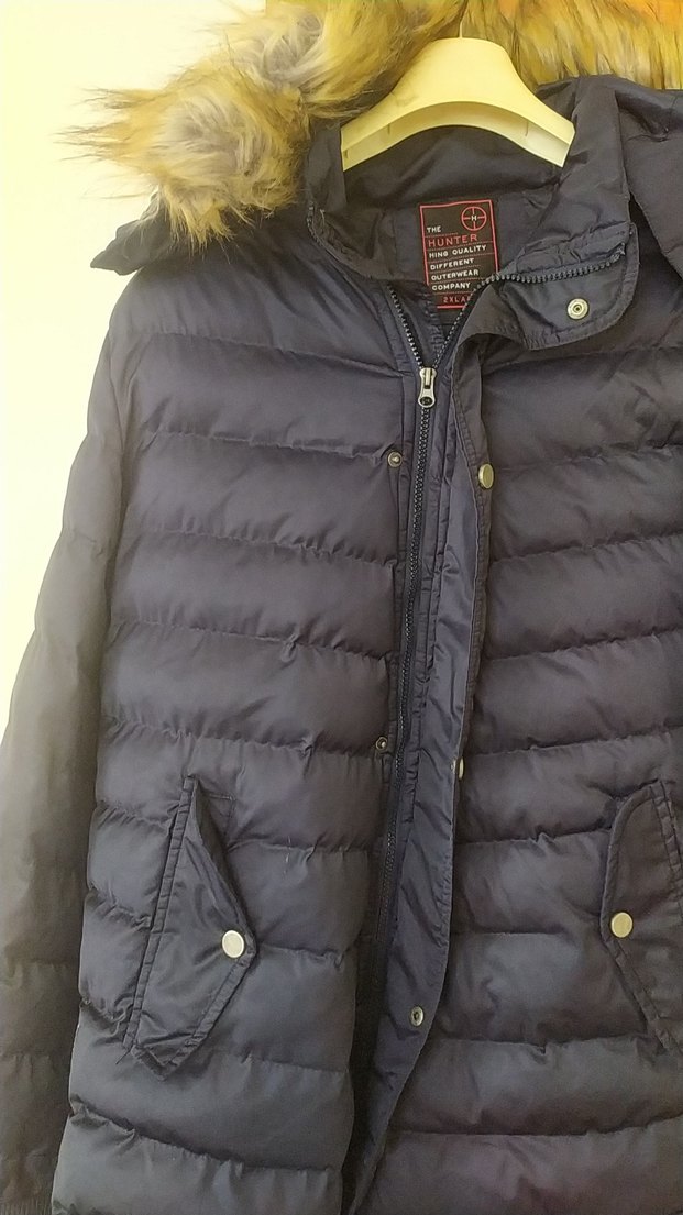 Koyu Mavi Kadın Kışlık Kürklü Mont - Görsel 2