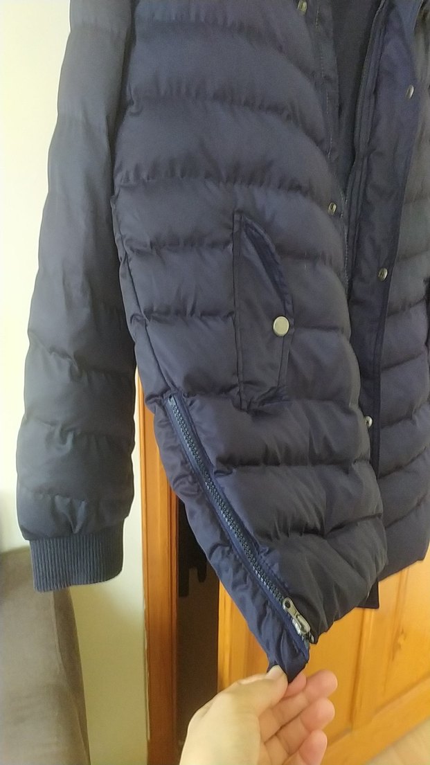 Koyu Mavi Kadın Kışlık Kürklü Mont - Görsel 4